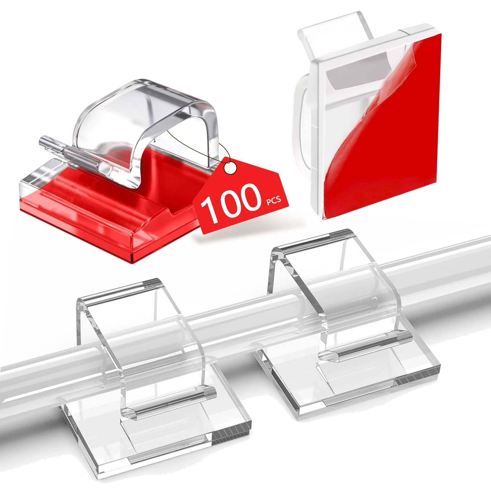 Abnii 100PCS Large Cable Clips, Self Adhesive Wire Holder Organizer, Sticky Cable Staples Outdoor Strong Cord Clips for Wall, Desk, Christmas String Lights, TV PC Ethernet