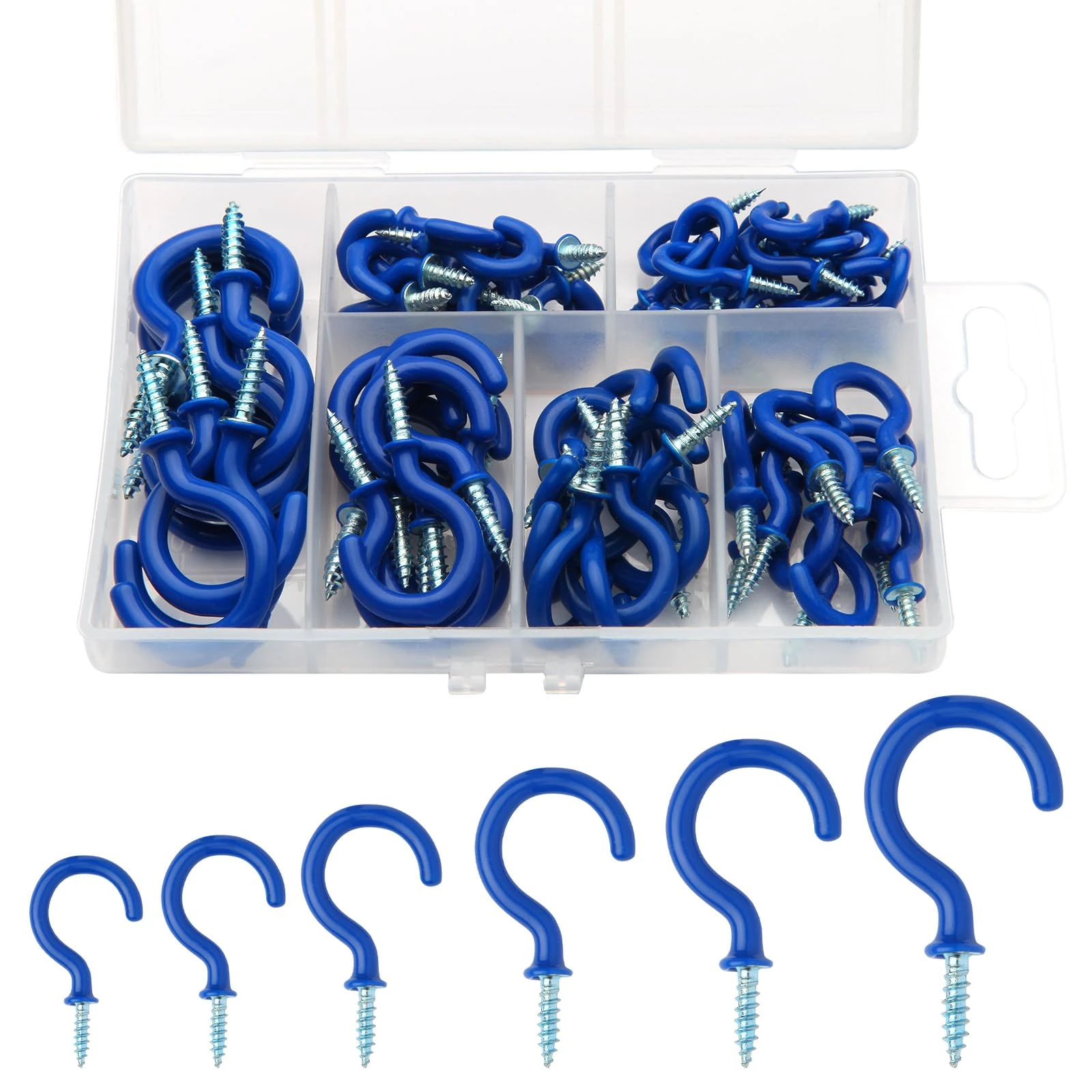 75PCS Blue Hooks for Hanging Ceiling Screw in Hooks, Metal Ceiling Hooks Multipurpose Vinyl Coated Screw-in Wall Hooks for Hanging Plants, Cups, Utensils, Lights and for Indoor & Outdoor Use