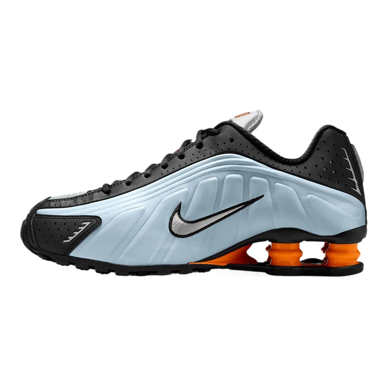 NIKE Women's Shox R4 Sneaker, Blue Tint Metallic Silver Total Orange, 8 UK