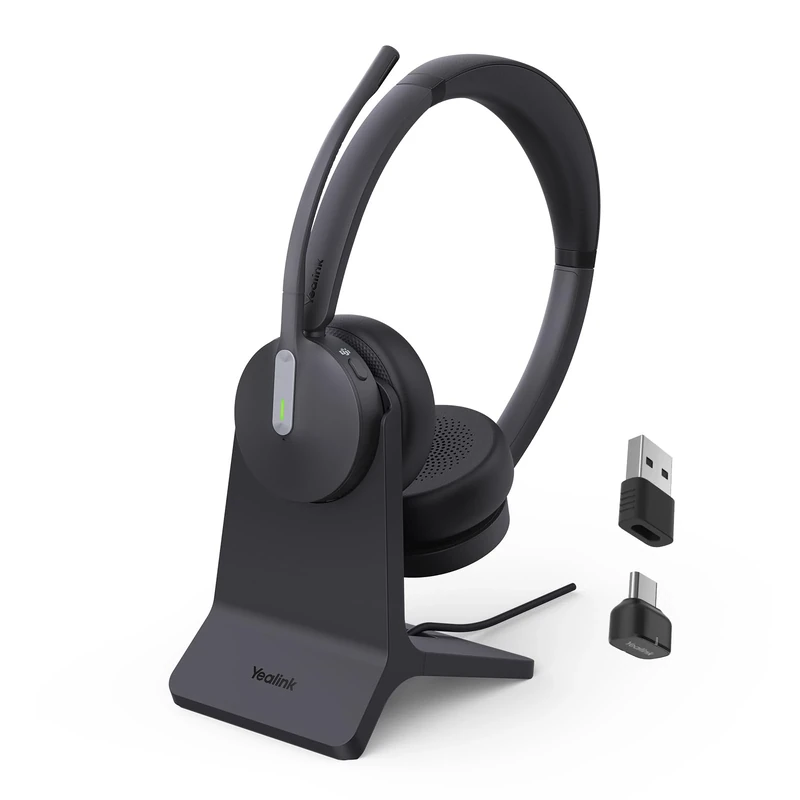 Yealink BH70 Bluetooth Headset with Charging Stand, 3 Mic Noise Cancellation, Wireless Headsets for Work with 35h Talking Time, Stereo Teams Headset for Office PC Computer, 90min Fast Charging
