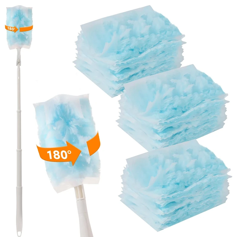 30PCS Duster Refills Compatible with Flash, 180° Fluffy Dust Magnet Refill with Extended Handle, Disposable Microfiber Duster Refills for Cleaning