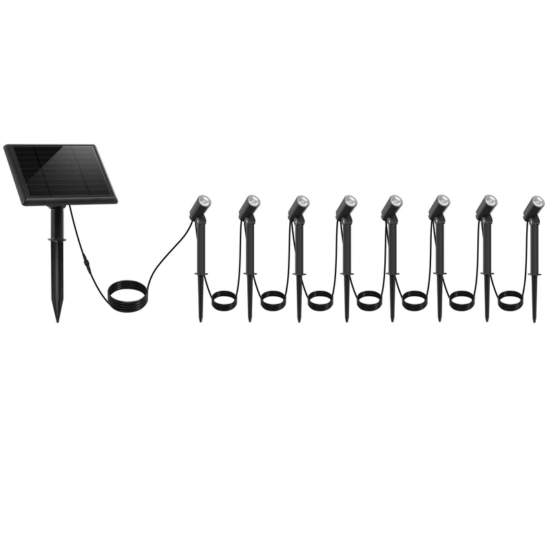Lumisky Set of 8 Mini Roundy Solar LED Spotlights with Solar Panel Warm White – Ground Spike or Wall Mounted