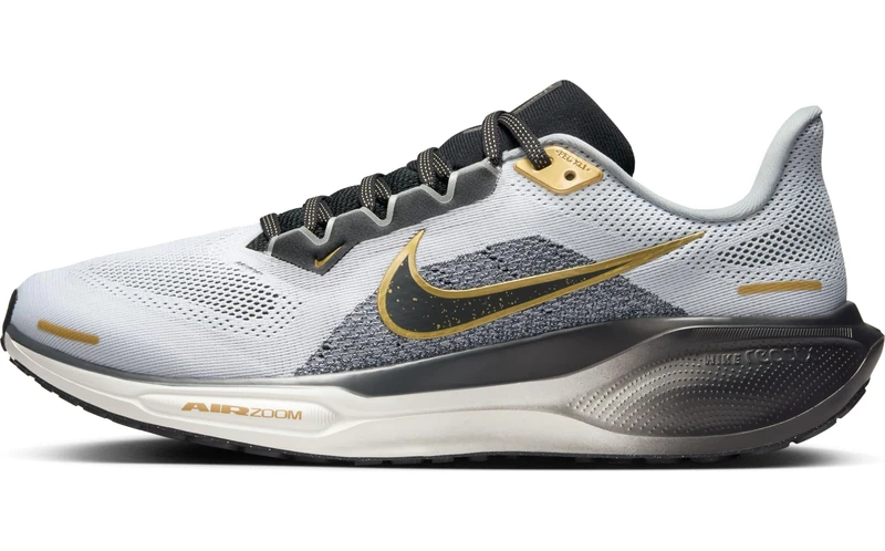 Nike Men's AIR Zoom Pegasus 41 PRM Road Running Shoes, White/Black-Metallic Gold-Lt S, 9.5