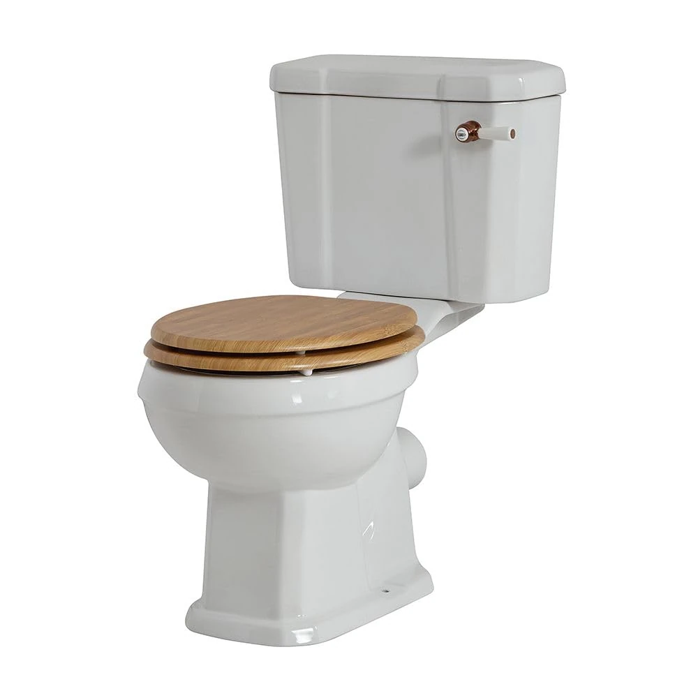 Milano Richmond Traditional Close Coupled Toilet WC Oak Effect Seat - Brushed Copper Handle