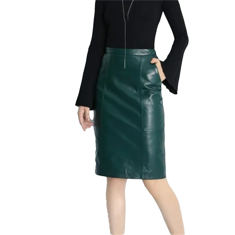 Winter Leather Midi Long Wrap Skirt Ladies Elegant Simple Sexy Mini A-Line Pencil Skirt Dark EN8 L