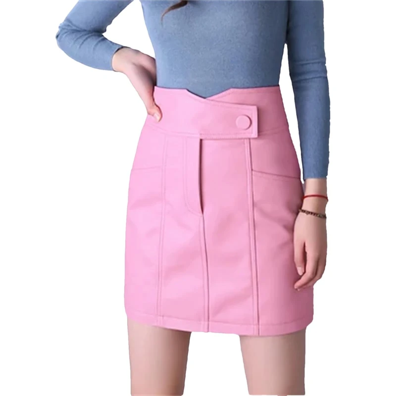 Wjnvfioo Women's Autumn Winter Leather Short Skirt A-Line Slim Zipper Mini Chic Knee-Length Skirt pnnrk S