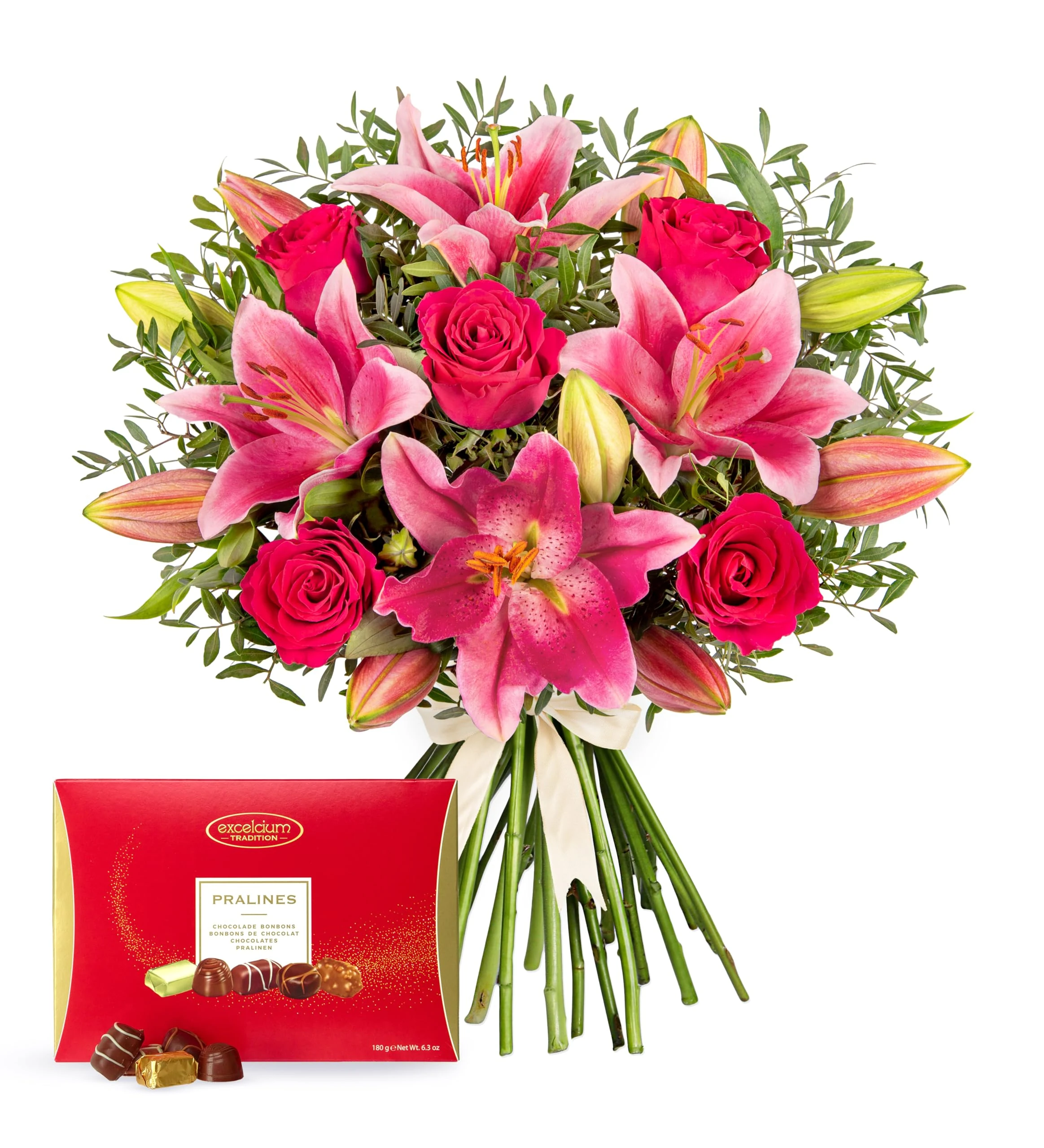 Rose and Lily - Fresh Flowers - Birthday, Anniversary, Get Well, Thank You, Occasion Flower - Cut Floral Arrangement for Gifts, Weddings, Sympathy, Celebrations, Mothers day (+ Chocolates)