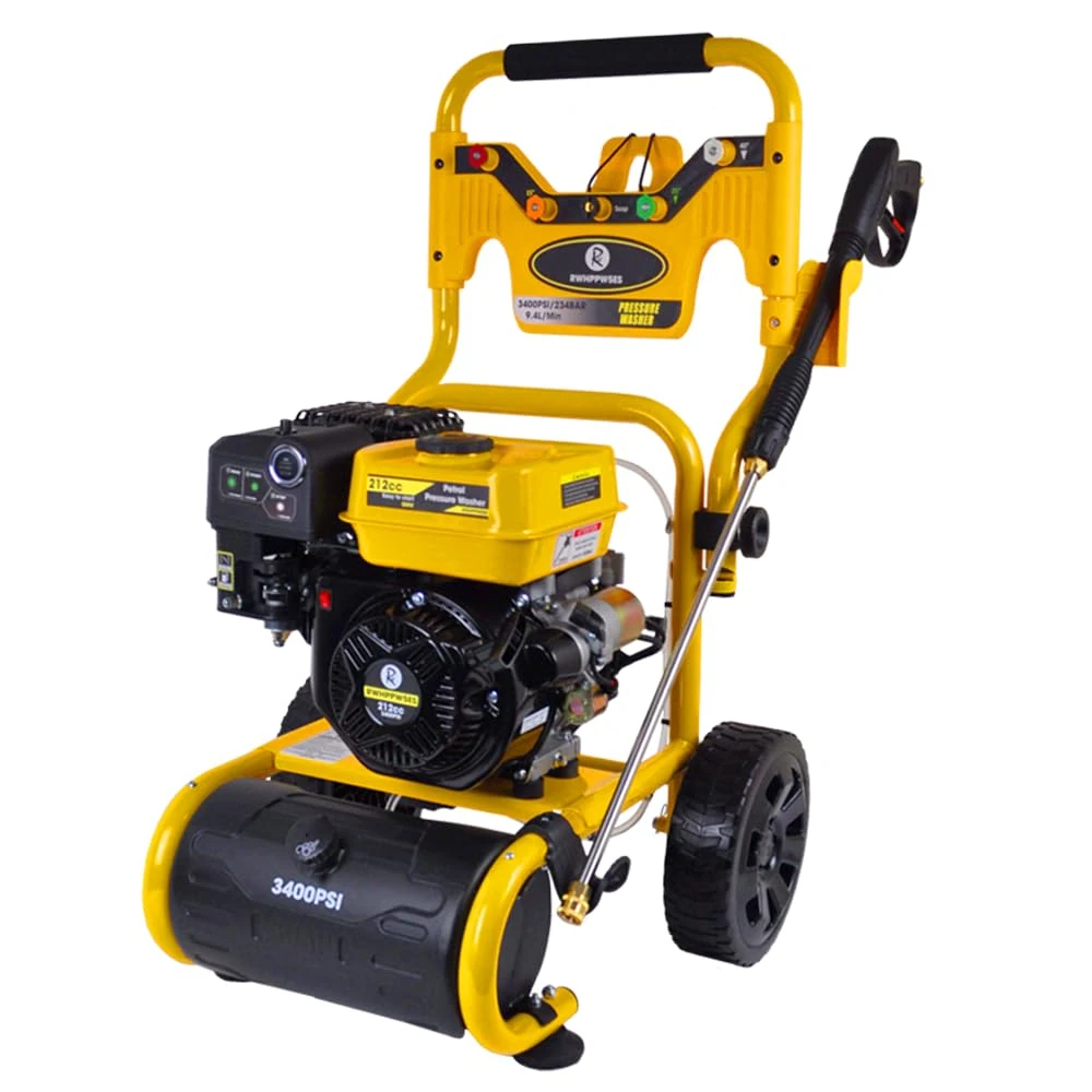 Electric Start Pressure Washer Petrol RocwooD Max 3400 PSI Five Nozzles 9.4L/M Jet Wash Battery Detergent Tank Car Truck Van Path Pavement Spray Gun Lance Dirt Blaster