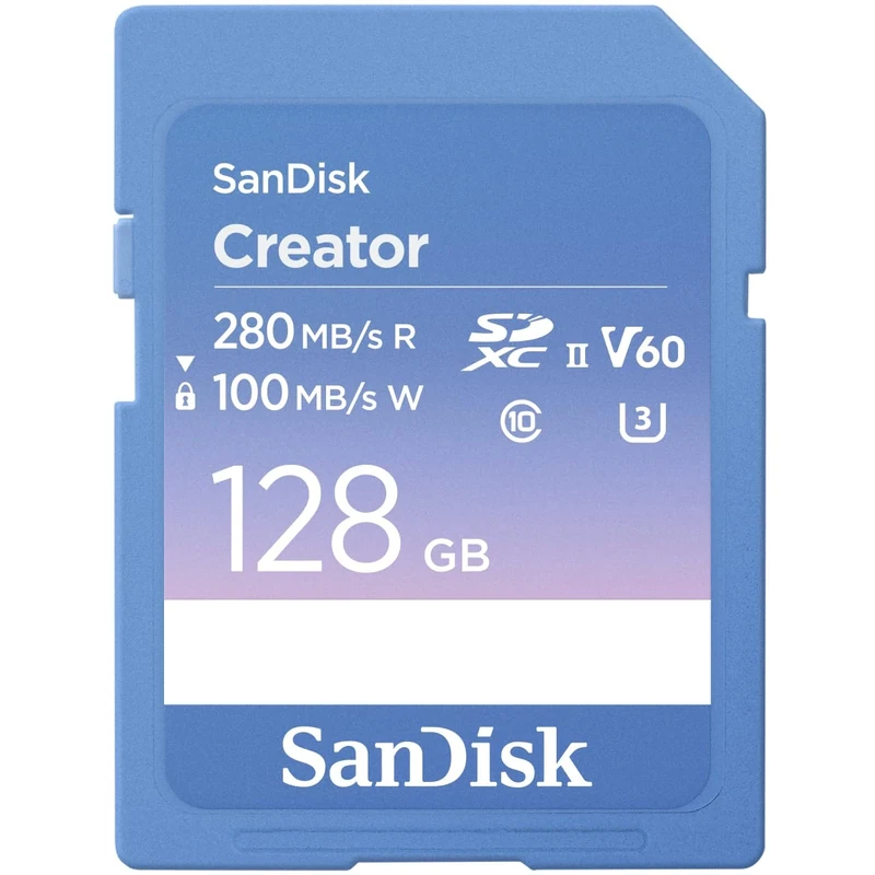 SanDisk Creator SD UHS-II SD Card, 128GB V60 Memory card, 6K & 4K UHD, read speeds up to 280 MB/s Shock, Temperature, Water and X-Ray Proof, RescuePro Deluxe, Class 10, U3