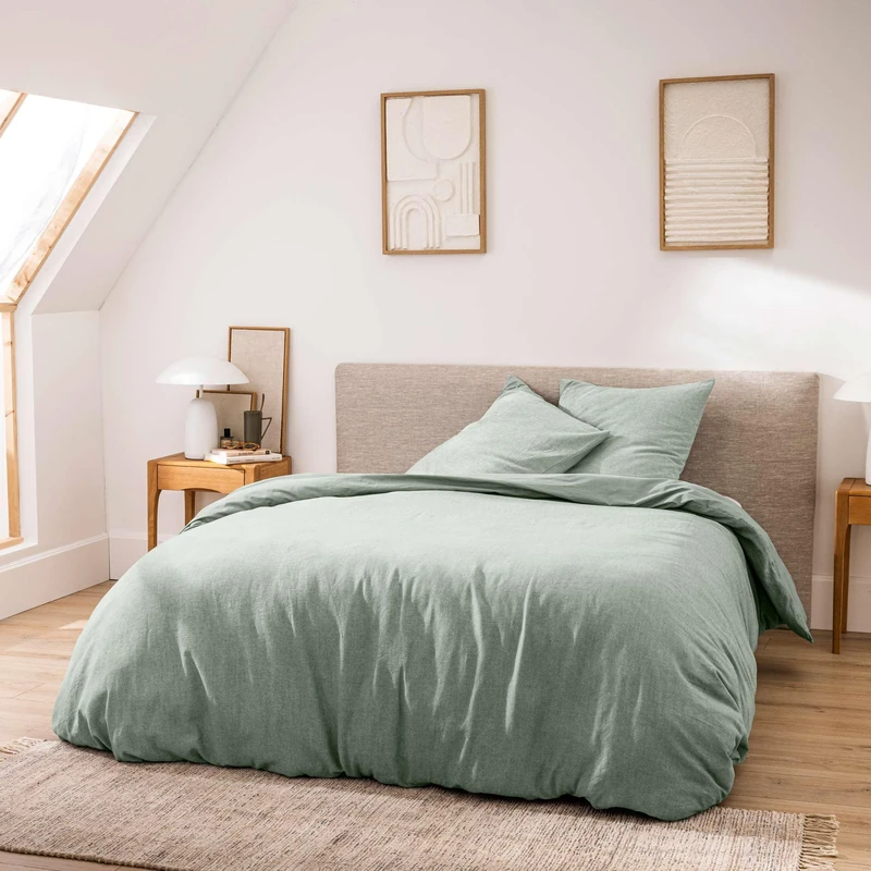 Douceur d'Intérieur, 3-Piece Bedding Set (260 x 240 cm) Meline Sage 100% Cotton Yarn Dyed
