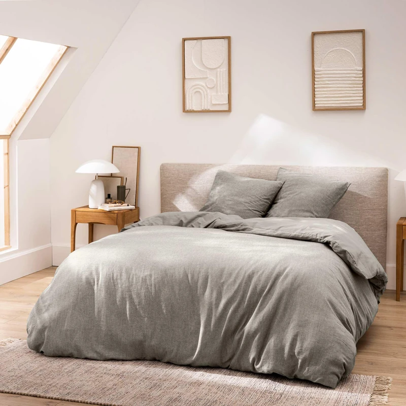 Douceur d'Intérieur, 3-Piece Bedding Set (260 x 240 cm) Meline Anthracite 100% Cotton Yarn Dyed
