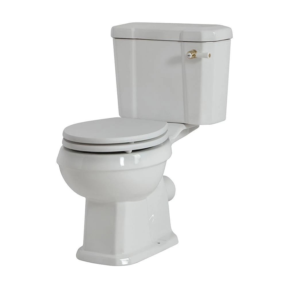 Milano Richmond Traditional Close Coupled Toilet WC White Seat - Brushed Brass Handle