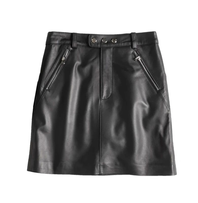 Leather Sexy Mini Skirt Women Spring South Fashion High Waist Buttons Retro A-Line Skirt Black XL