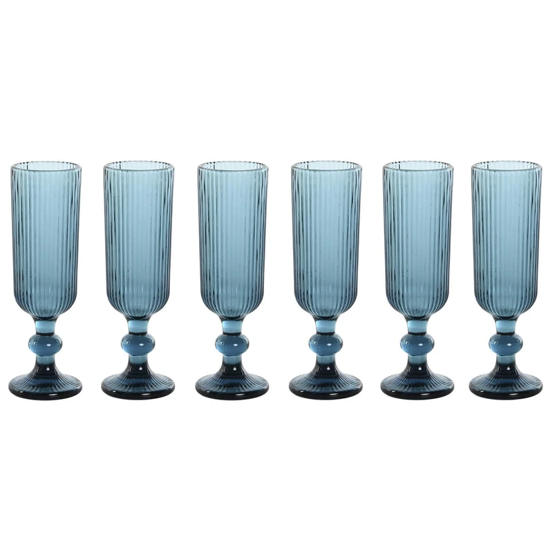 AlexandreHouse Copa Set of 6 Crystal 6 x 6 x 18.5 150 ml, Rayado Azul - Image 1