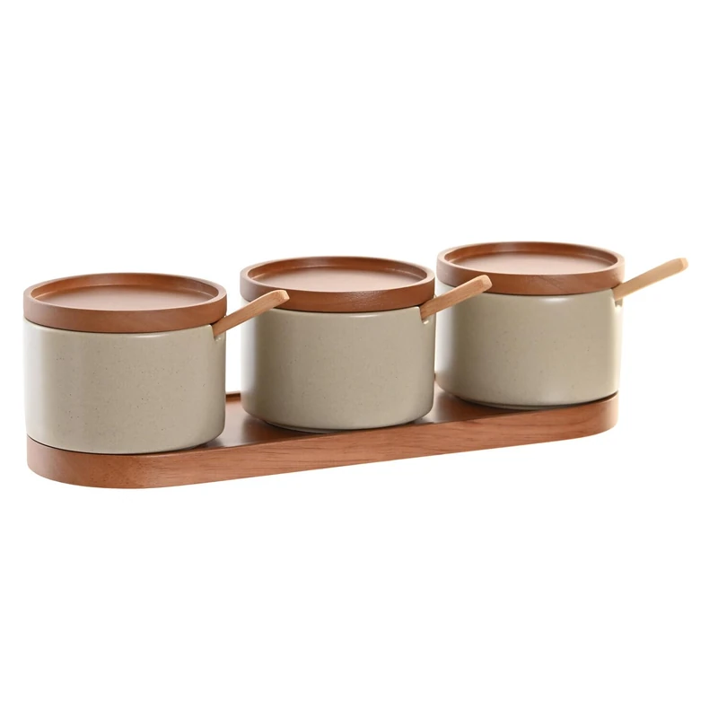 Azuccarerro Set of 3 Rubberwood Porcelain 29 x 10 x 7 cm Beige - Image 1