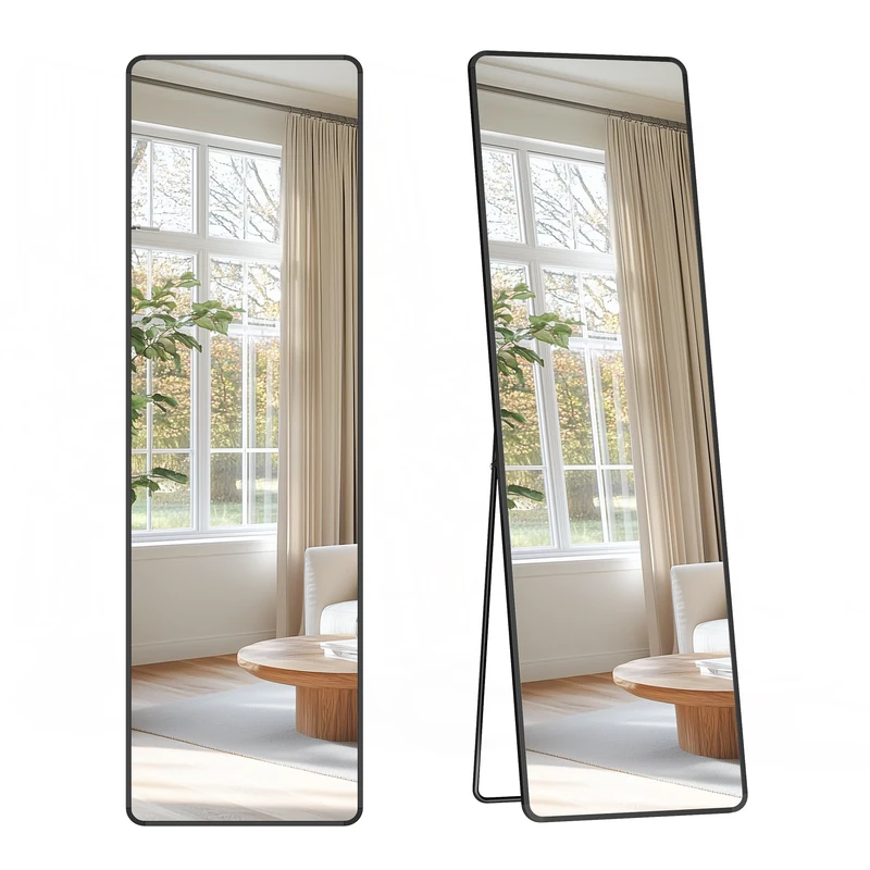 SONGMICS Full Length Mirror, 150 x 40 cm, Rectangle Full Body Mirror with Stand, Aluminium Alloy Frame, Tempered Glass, for Bedroom, Living Room, Cloakroom, Ink Black LFM034B01