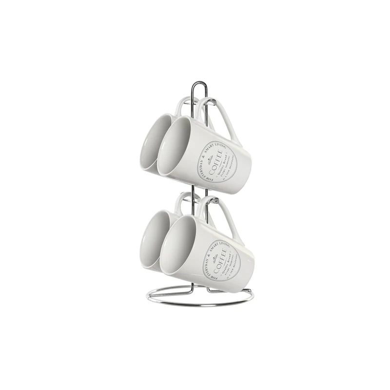 Set of 4 Metal Stoneware 14 x 14 x 31 cm, 300 ml, White