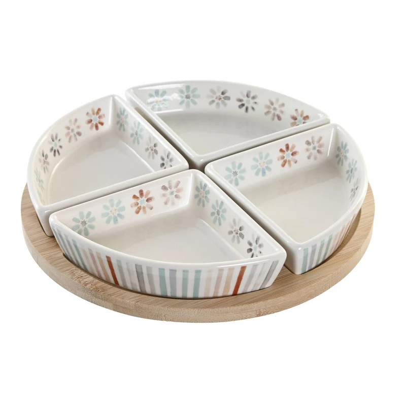 Set of 5 Bamboo Stoneware 21.5 x 21.5 x 1 Multi-Coloured