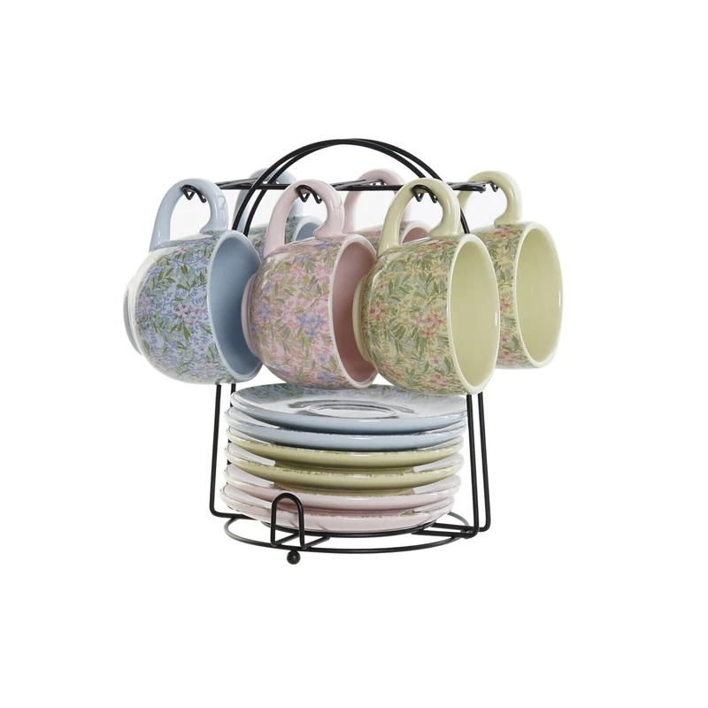 AlexandreHouse Cafe Set of 6 Dolomite Metal 14 x 14 x 7 180 ml, Flowers