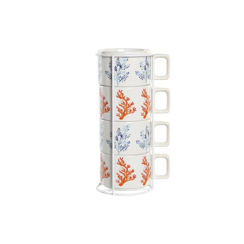 AlexandreHouse Cafe Set of 4 Dolomite Metal 11 x 11 x 27 cm, 260 ml, Coral
