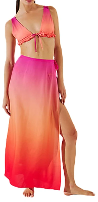 KARL LAGERFELD Women's Printed Tie Maxi Pareo Skirt, Ombre Hibiscus Carmelia, L