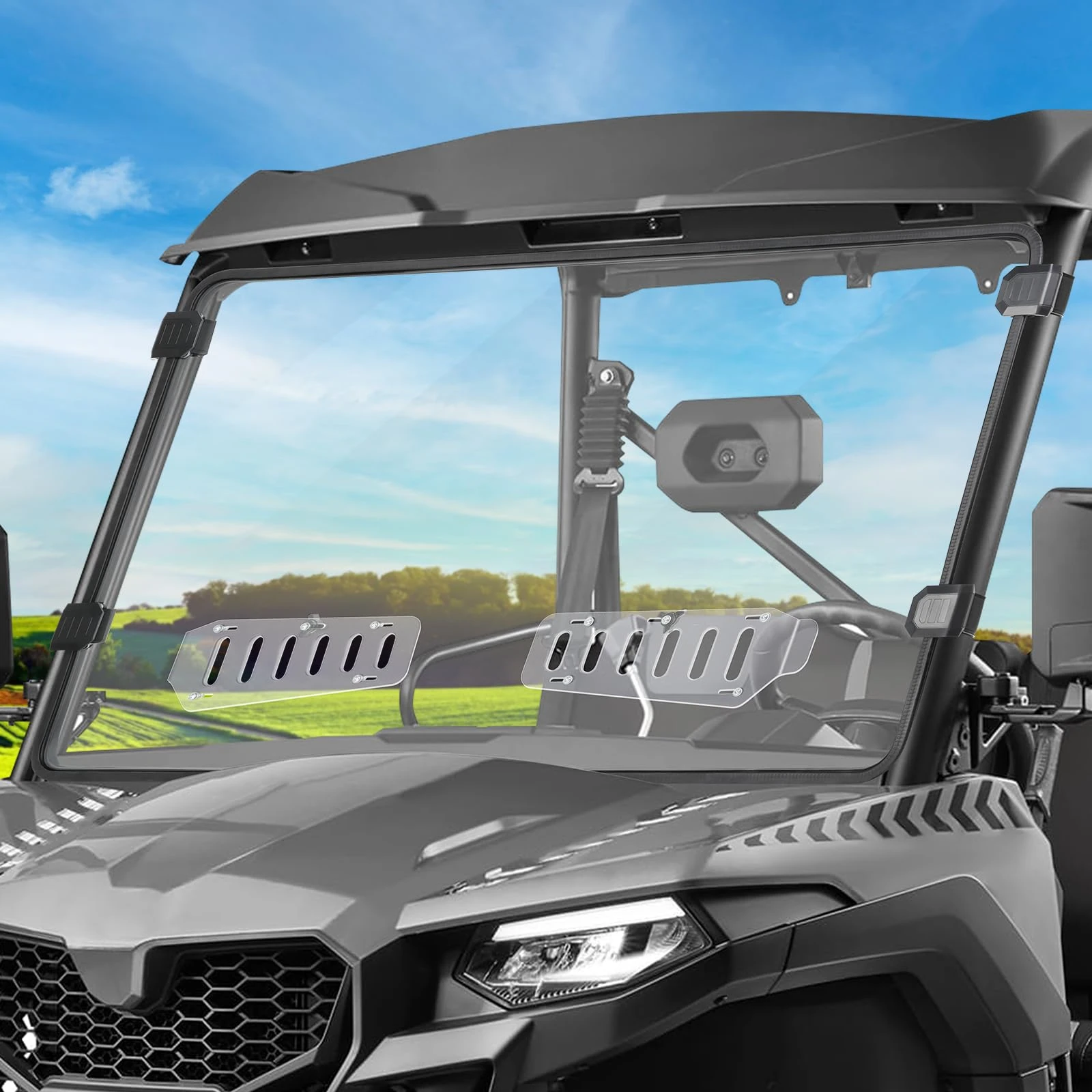 SKYJDM Front Adjustable Vented Clear Windshield Compatible with CFMOTO UFORCE 600 2021-2025, Clear Front Window Scratch Resistant Hard PC Windshield Protects Against Wind, Dust, Dirt, Snow, Rain