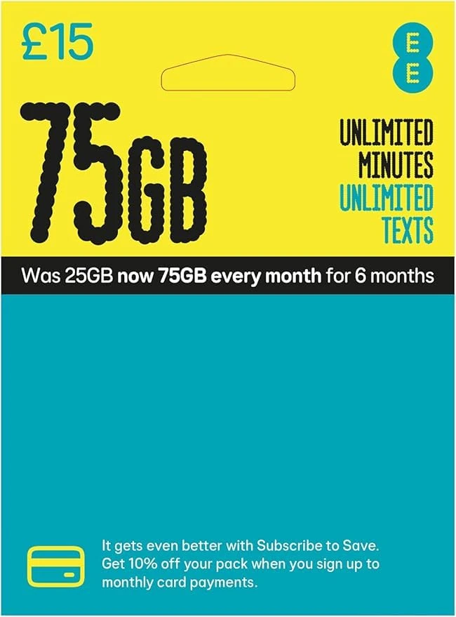 EE PAY AS YOU GO SIM - HAS 75GB Data, Unlimited Minutes & Unlimited Texts