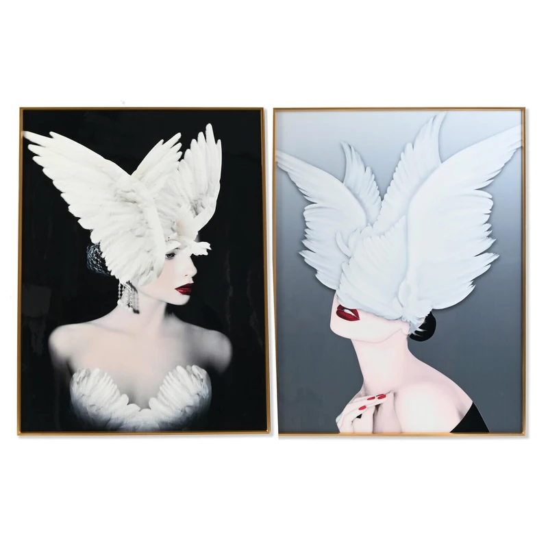 AlexandreHouse Aluminium MDF CUADRO 60X3X80 MUJER PLUMAS 2 SURT - Image 1
