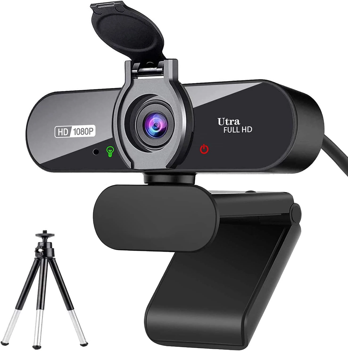 Siottw Webcam, 1080P Pro HD Webcam with Stereo Microphone, 110° Wide Angle, Privacy Cover, Tripod, for Conferencing, Live Streaming, Recording, Compatible with Skype/Zoom/YouTube