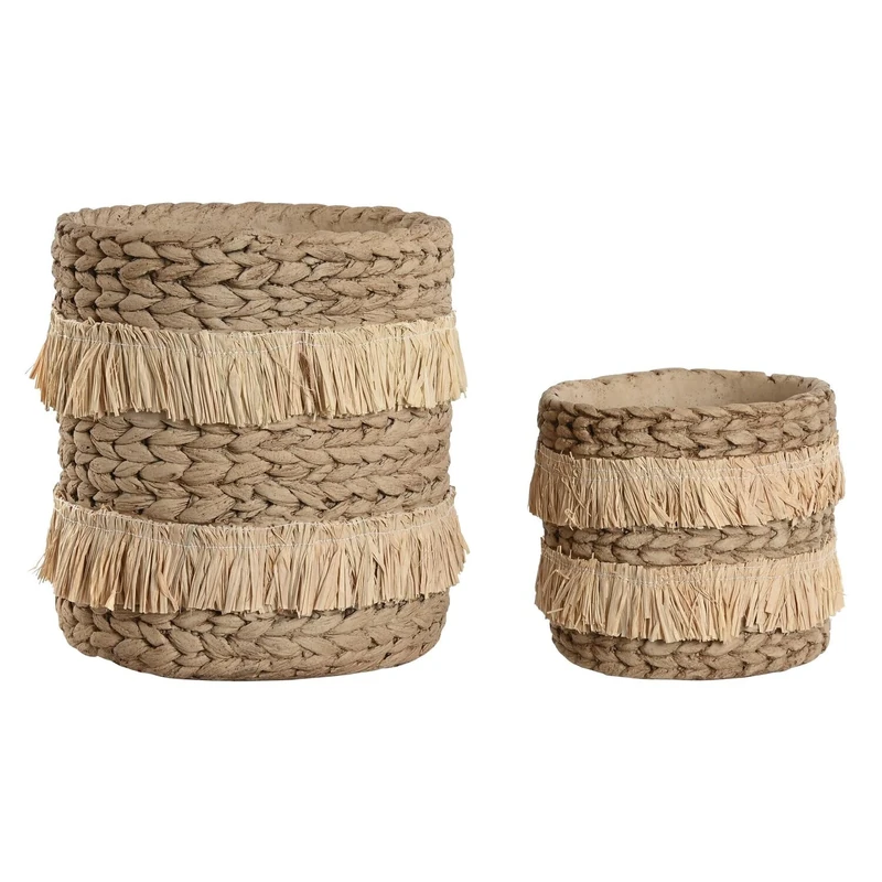 Macetero Set of 2 Concrete Raffia 23 x 22 x 25 cm Flex - Image 1