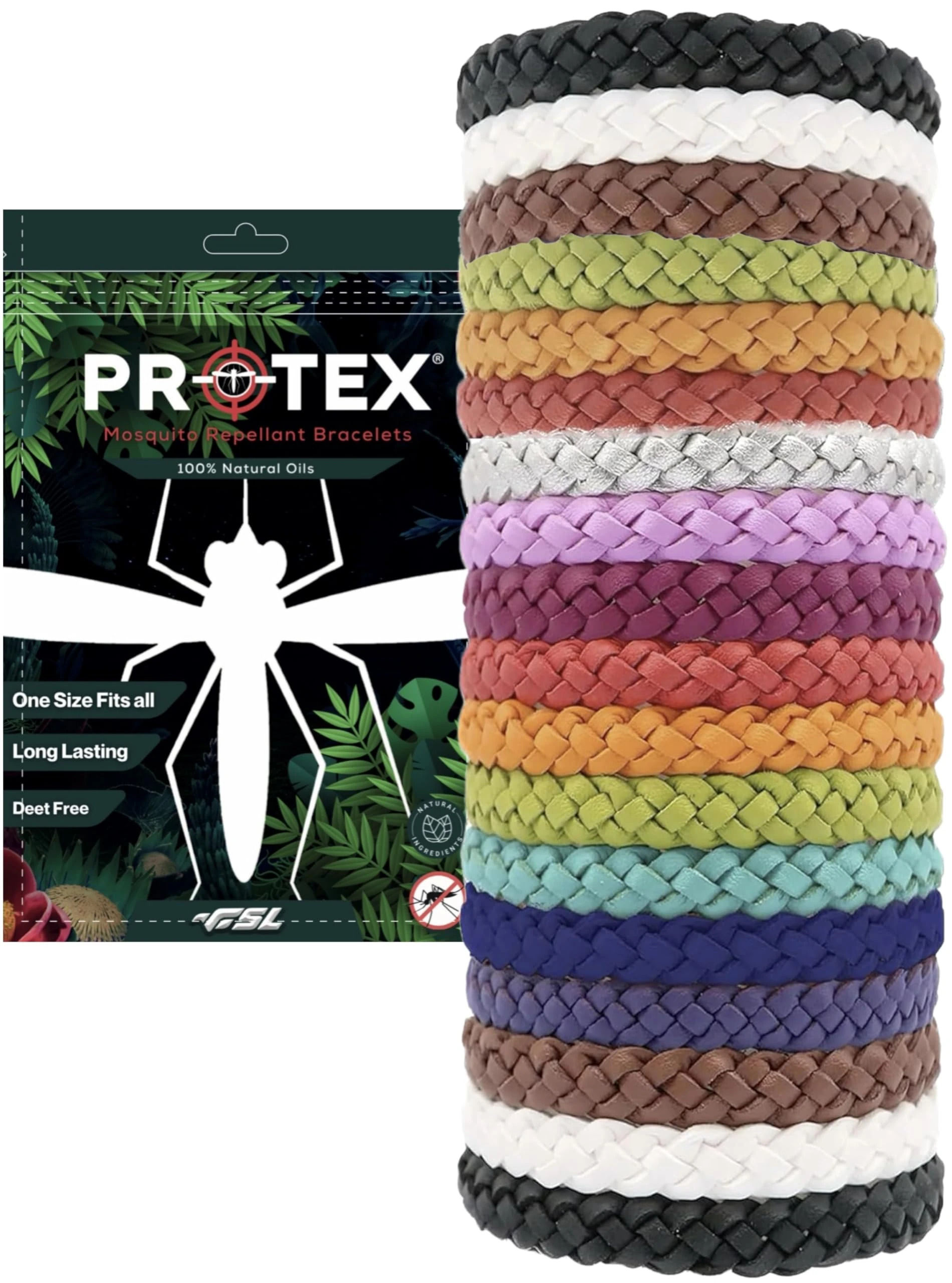 PR0TEX 18 Pack Mosquito Repellent Bracelet, Adjustable Leather Deet-Free Wrist Bands, Powerful Effective Protection, Insect Repellent Bracelets for Adults & Kids, Resealable Pack.