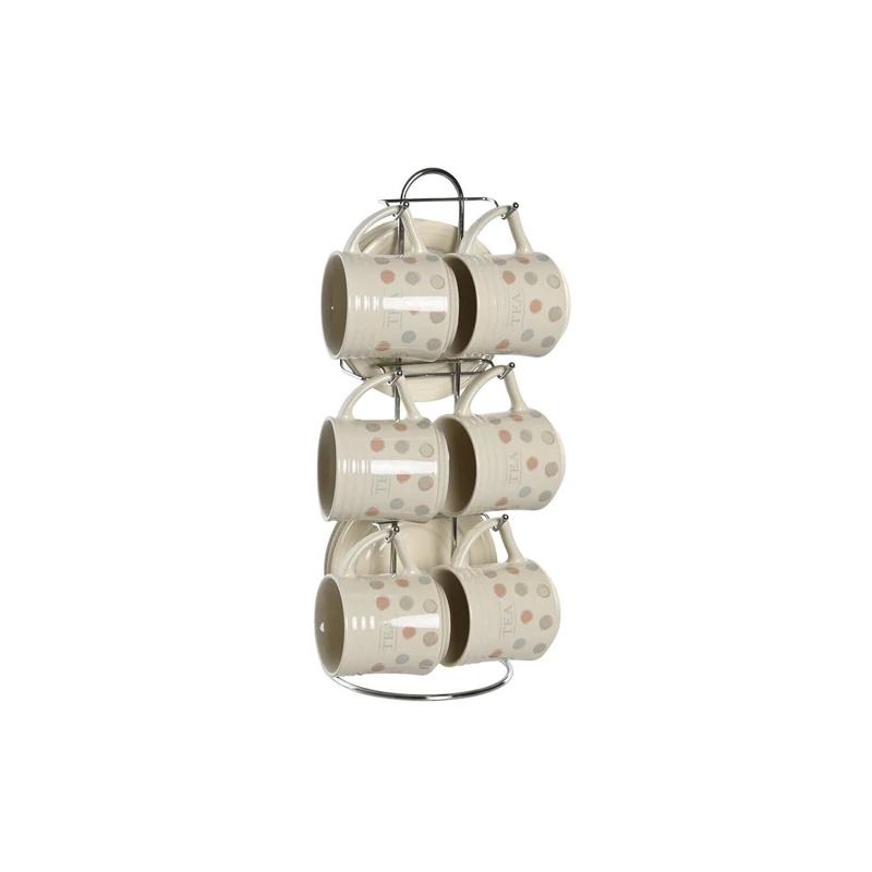 Cafe Set of 6 Metal Stoneware 10 x 7 x 8 180 ml Topitos Beige