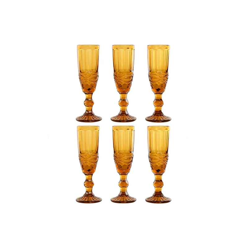 AlexandreHouse Copa Set of 6 Crystal 7 x 7 x 20 cm, 150 ml, Amber