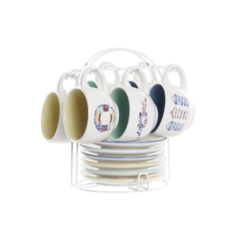 AlexandreHouse Cafe Set of 6 Dolomite Metal 23 x 20 x 20 cm, 180 ml, Salitre - Image 1