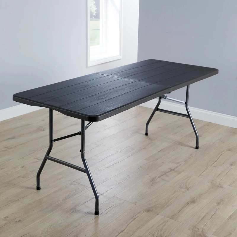 Home Source Trestle Table with Carry Handle (6 Feet) Brown – Multi-Purpose Folding Table – Heavy Duty for Camping Catering BBQ Picnic Party – 28D x 182W x 43H