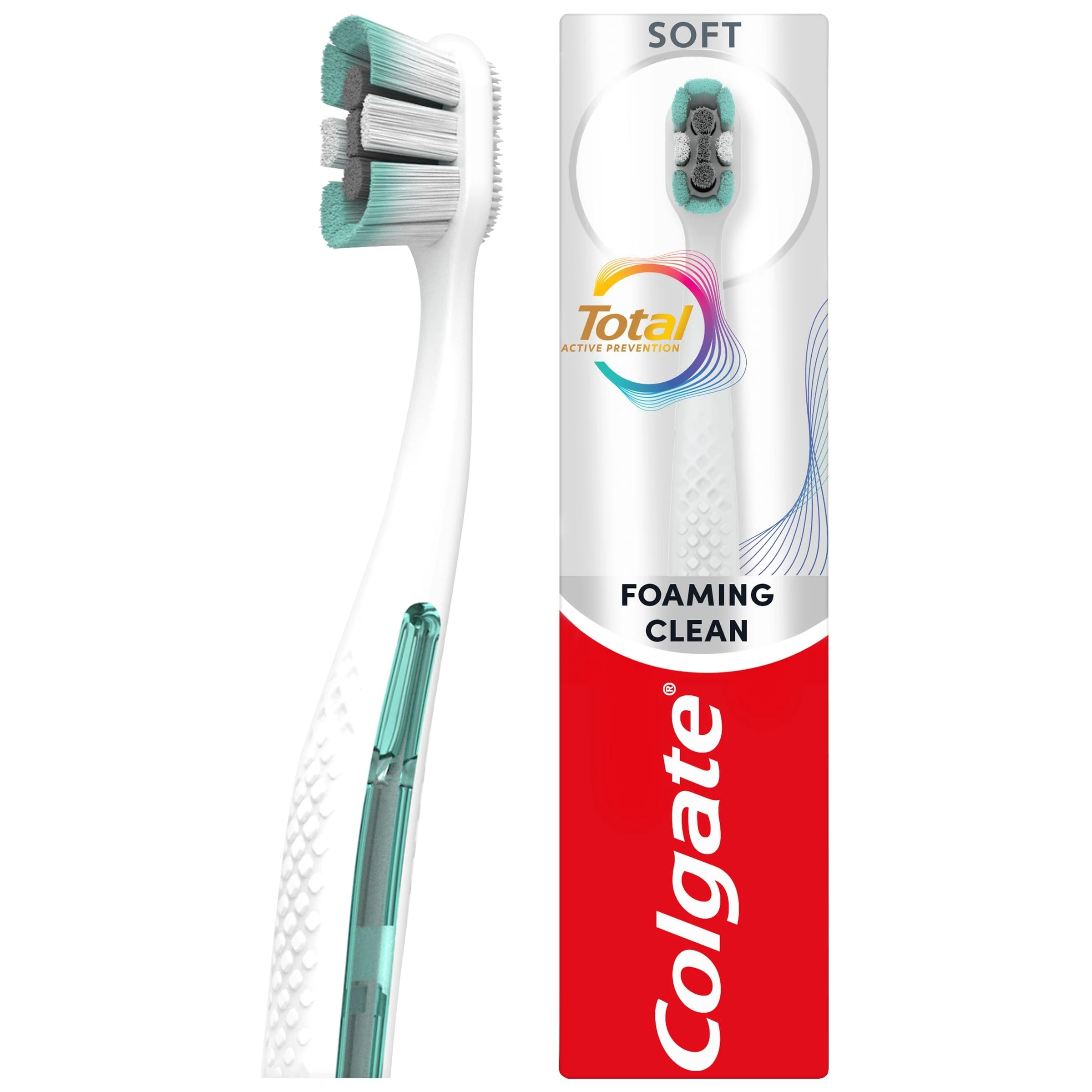 Colgate Total Foaming Clean Soft Manual Toothbrush | Helps Fight The Root Cause of Common Oral Health Issues¹ | for Deeper² Toothpaste delivery | reaches Deeper² Along gumline and Between Teeth