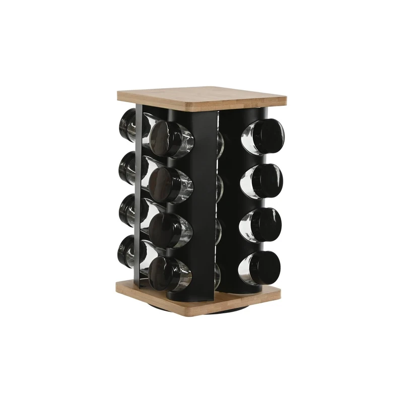 Especiero Set 16 Metal Bamboo 20 x 20 x 28 cm 4.3 x 10 cm Black