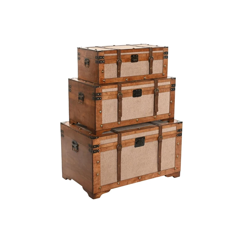 AlexandreHouse Baul Set of 3 Madera Polyester 80 x 49 x 45 cm Borregito