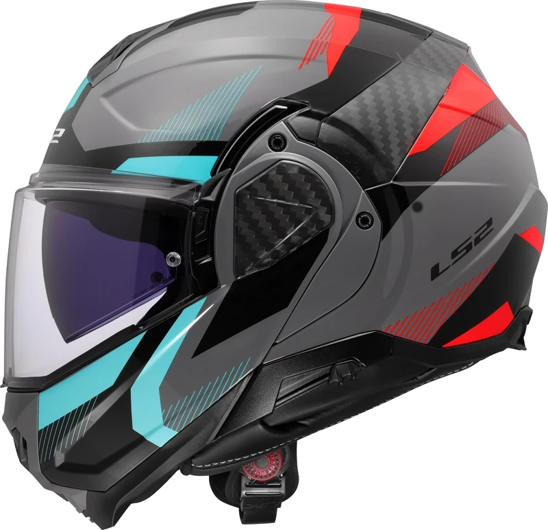 LS2 Advant II FF910. Motorcycle Helmet. Modular Flip Front. KPA + Carbon Components. Pinlock and Carry Backpack Included. TRIPLE Gloss Nardo Grey Blue Red. XS