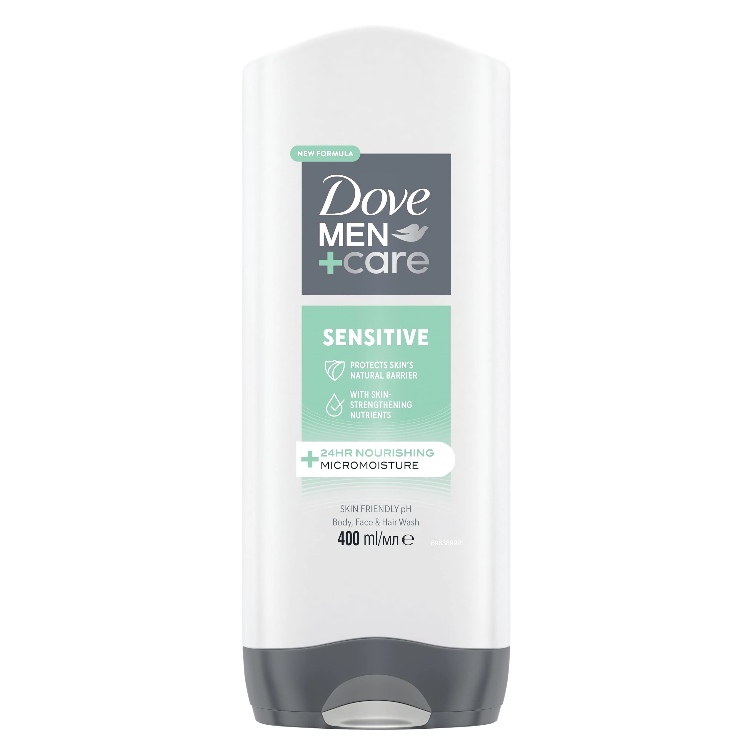 Dove Men+Care Sensitive Men's Body Cleanser shower gel Body Wash, 3-in-1 Hair, Face and Body Wash with 24 hour nourishing MicroMoisture technology for healthier, smoother-feeling skin 400 ml,Pack of 6