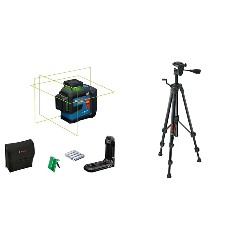 Bosch Professional line Laser GLL 80-33 G (Bracket LB 10, Green Laser, Working Range: up to 30m, 4x1.5V LR6 Batteries) + Tripod BT 150 (Height: 55 - 157 cm, thread: 1/4")
