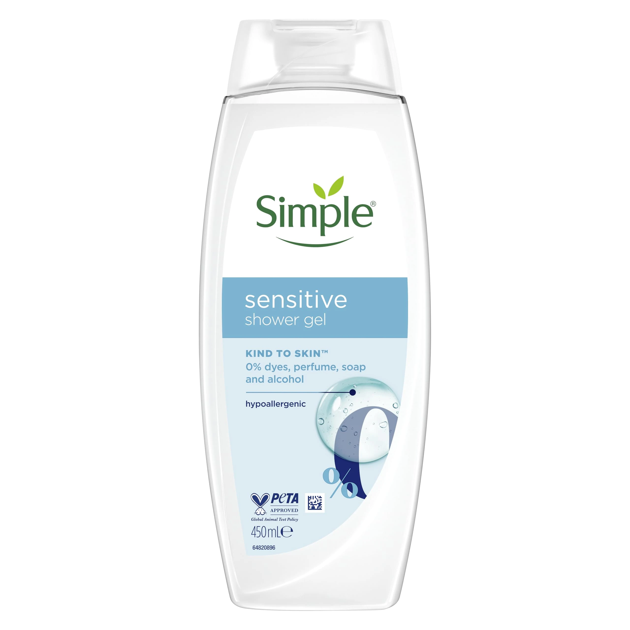 Simple Kind to Skin Sensitive Shower Gel ultra-gentle & hypoallergenic body wash for sensitive skin 6x 450 ml