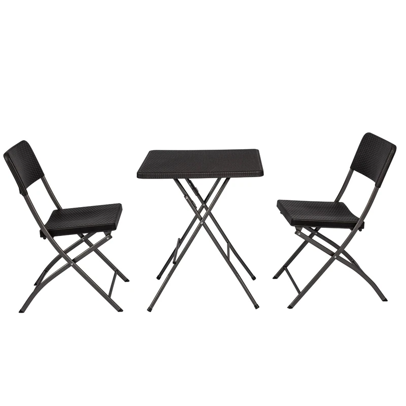 Home Source 3-Piece Outdoor Patio Folding Bistro Set, Camping Catering BBQ Picnic Party, Black