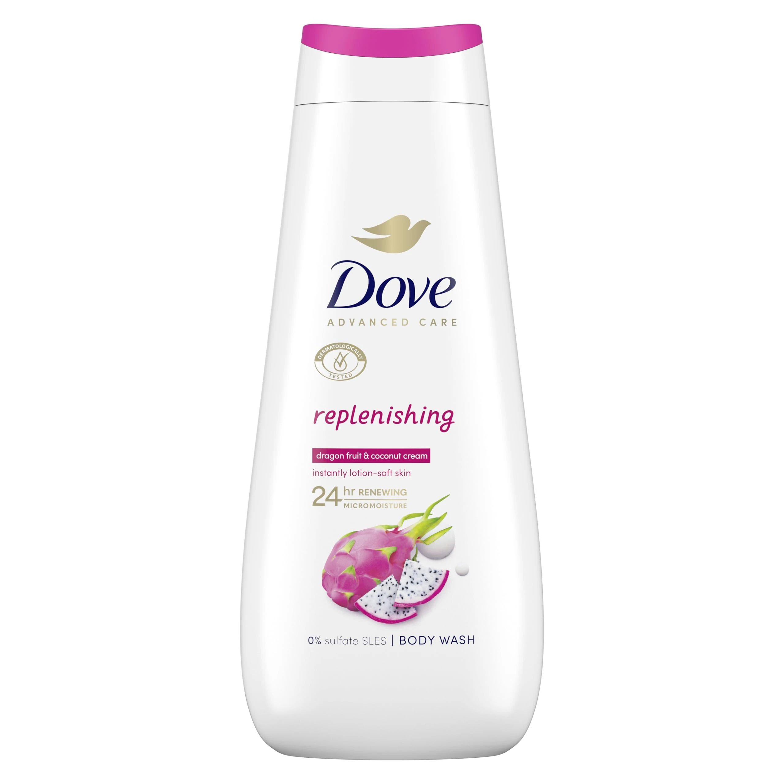 Dove Advanced Care Replenishing Body Wash shower gel with dragon fruit & coconut cream extracts for instantly lotion-soft skin 400 ml