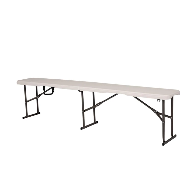 Home Source Pair of Folding Benches, Camping Party Picnic BBQ Stall Garden Indoor Outdoor, Metal Frame, White, 6ft