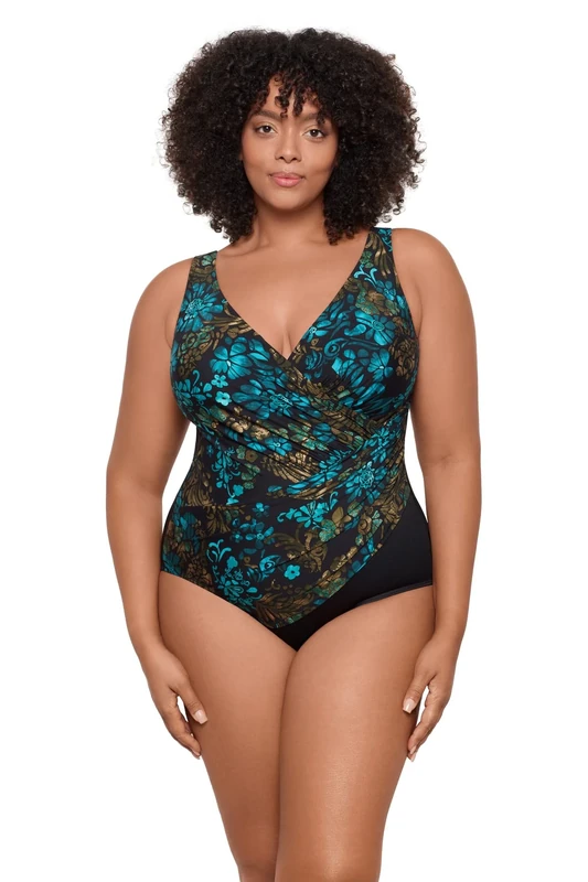 Miraclesuit Women's Plus Size Swimwear Must Haves Oceanus One Piece Swimsuit, Black/Multi, 18