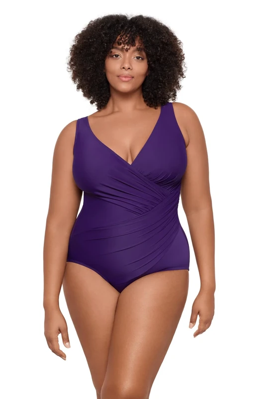 Miraclesuit Women's Plus Size Swimwear Must Haves Oceanus One Piece Swimsuit, Mulberry, 24