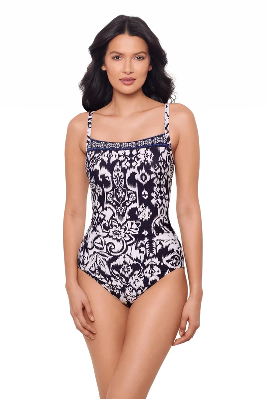 Miraclesuit Women's Swimwear Kara Underwire One Piece Swimsuit, Black/Multi, 08, Midnight/Blue, 10