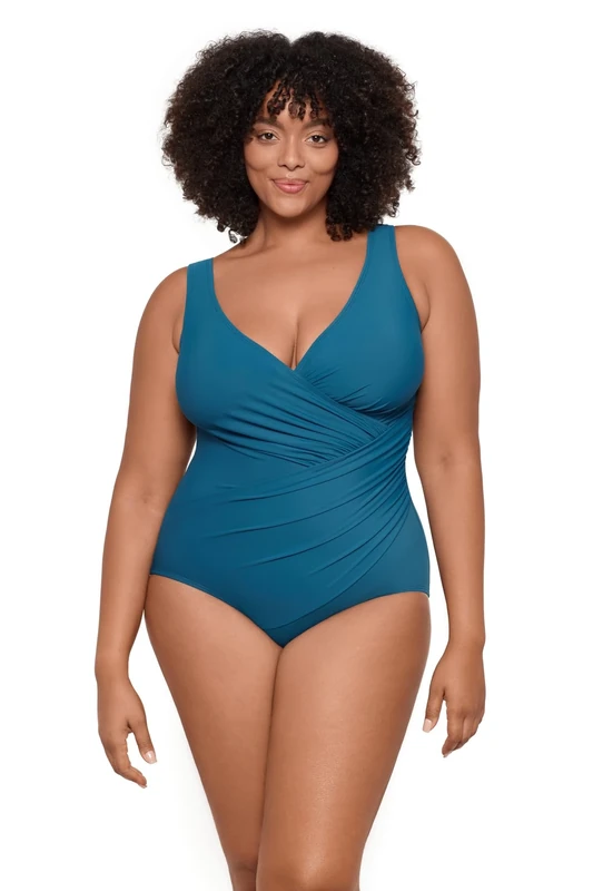 Miraclesuit Women's Plus Size Swimwear Must Haves Oceanus One Piece Swimsuit, Aegean, 18