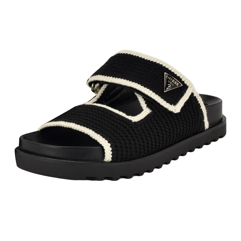 GUESS Women's Fadenna Flat Sandal, Black/White 001, 7